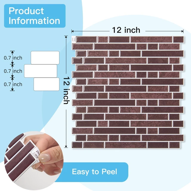 Alt view image 7 of 7 - Linear Tile Peel and Stick Backsplash, 10-Pack, Dark Burgundy 12 x 12 Inch, Enhanced Thickness, Warp Resistant, Strong Adhesion, Sturdy, for Kitchen, Bedroom, Ideal for Home Improvement