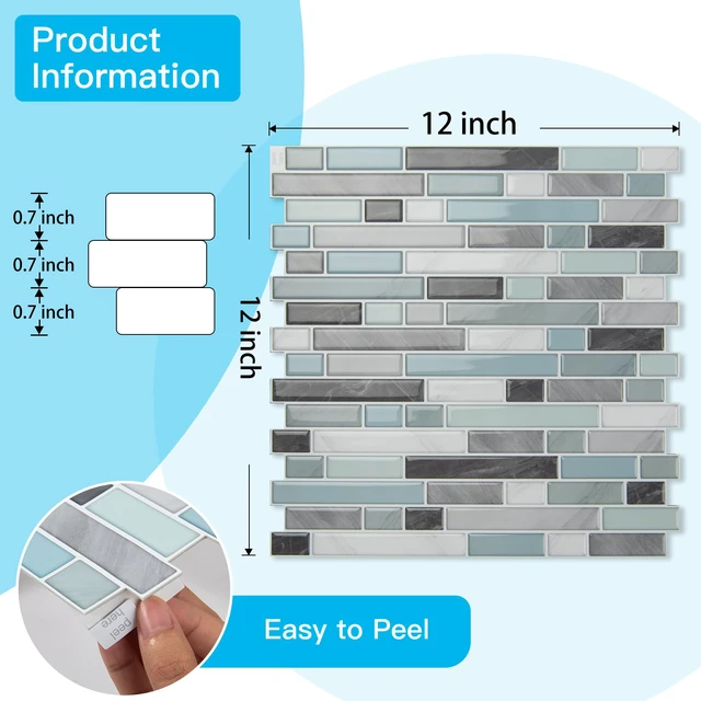 Alt view image 6 of 7 - Linear Design Tile Peel and Stick Backsplash, 10-Sheet, Gray & Blue 12 x 12 Inch, Enhanced Thickness, Warp Resistant, Strong Adhesion, Sturdy, for Kitchen, Bedroom, Ideal for Home Improvement