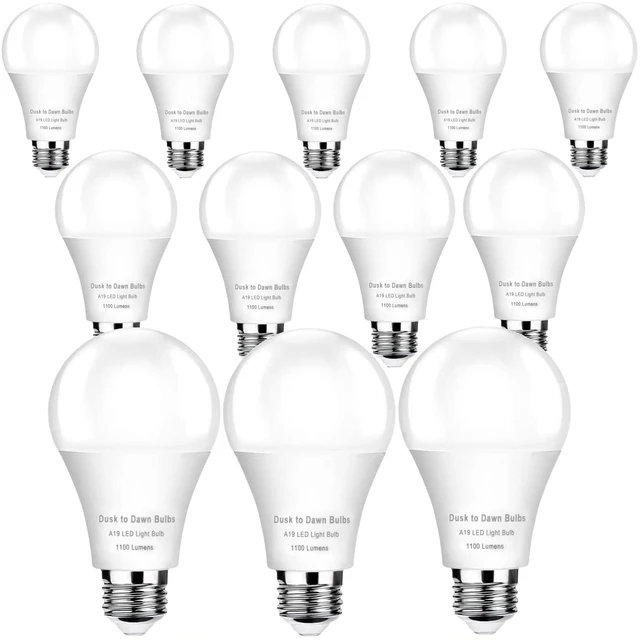Main image of 12-Pack Dusk to Dawn LED Outdoor Light Bulb, (Equivalent 75 watts) 10W 5000K Daylight 1100LM, Auto On/Off Light Sensor, E26 Base - Weatherproof for Porch, Yard & Garage