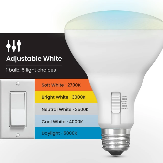 Alt view image 4 of 7 - BR30 LED Light Bulbs, 100W Eq, Dimmable, 5CCT 6Way, 2 Pack E26 Base, 2700K - 5000K + Switch Control, 1400 Lumens, CRI 90+, 20 Year Life, for Recessed Cans, Wide Flood Beam