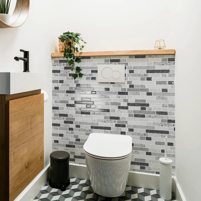 Alt view image 3 of 7 - Linear Design Tile Peel and Stick Backsplash, 10-Sheet, Carrara Grey 12 x 12 Inch, Enhanced Thickness, Warp Resistant, Strong Adhesion, Sturdy, for Kitchen, Bedroom, Ideal for Home Improvement