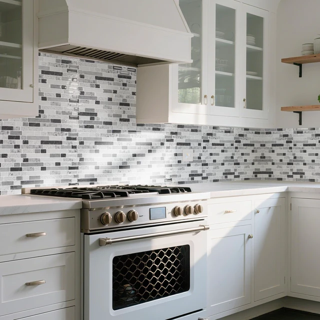 Alt view image 2 of 7 - Linear Design Tile Peel and Stick Backsplash, 10-Sheet, Carrara Grey 12 x 12 Inch, Enhanced Thickness, Warp Resistant, Strong Adhesion, Sturdy, for Kitchen, Bedroom, Ideal for Home Improvement