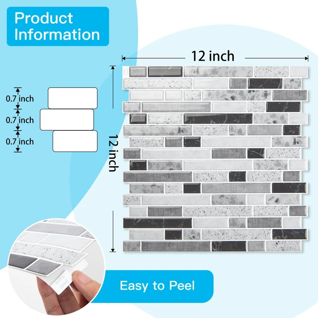 Alt view image 6 of 7 - Linear Design Tile Peel and Stick Backsplash, 10-Sheet, Carrara Grey 12 x 12 Inch, Enhanced Thickness, Warp Resistant, Strong Adhesion, Sturdy, for Kitchen, Bedroom, Ideal for Home Improvement