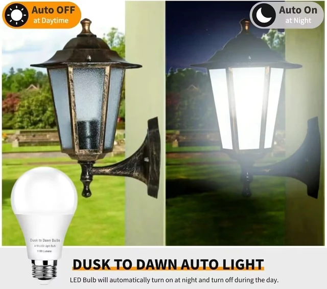 Alt view image 2 of 6 - 6-Pack Dusk to Dawn LED Outdoor Light Bulb, 10W 5000K Daylight 1100LM, Auto On/Off Light Sensor, E26 Base - Weatherproof for Porch, Yard & Garage