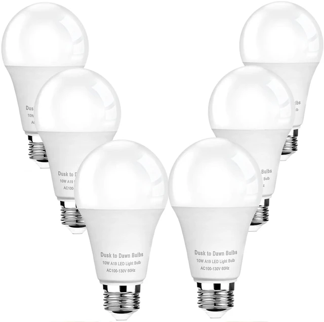 Main image of 6-Pack Dusk to Dawn LED Outdoor Light Bulb, 10W 5000K Daylight 1100LM, Auto On/Off Light Sensor, E26 Base - Weatherproof for Porch, Yard & Garage