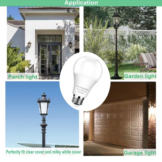 Alt view image 3 of 6 - 6-Pack Dusk to Dawn LED Outdoor Light Bulb, 10W 5000K Daylight 1100LM, Auto On/Off Light Sensor, E26 Base - Weatherproof for Porch, Yard & Garage