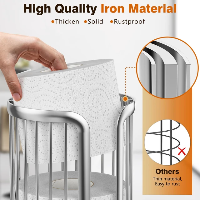 Alt view image 5 of 7 - Toilet Paper Holder Stand, Freestanding Toilet Paper Storage,Silver Waterproof Raised Feet,Rustproof,Fit 3 Mega Rolls,No Drilling No Assemble,Minimalistic Storage,Space-saving Renter Friendly