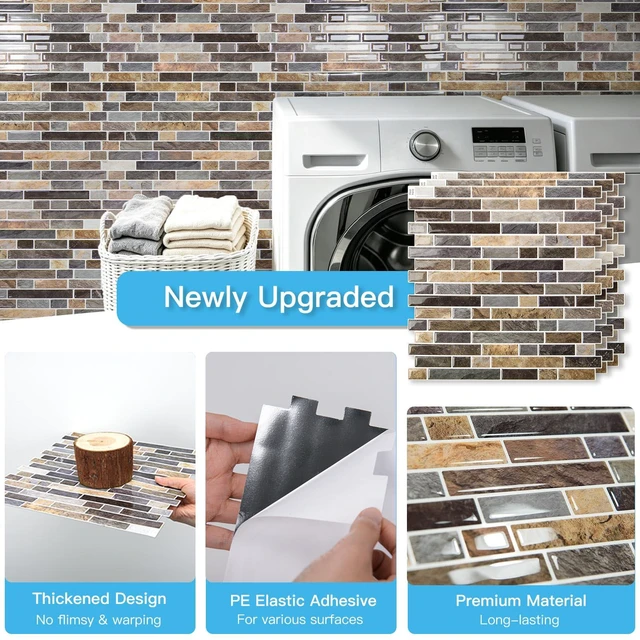 Alt view image 5 of 7 - Linear Tile Peel and Stick Backsplash, 10-Pack, Vintage Sandstone 12 x 12 Inch, Enhanced Thickness, Warp Resistant, Strong Adhesion, Sturdy, for Kitchen, Bedroom, Ideal for Home Improvement