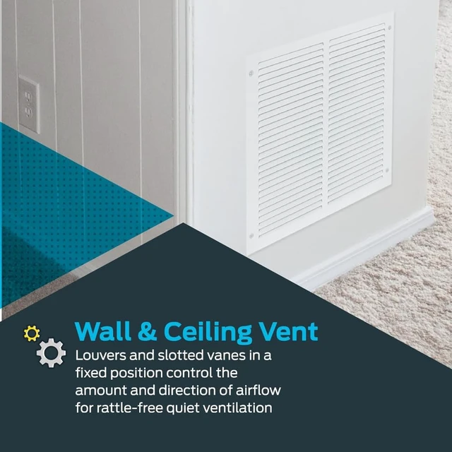 Alt view image 5 of 7 - 16 x 16 Inch (Duct Opening) Return Air Vent Cover for Wall or Ceiling, Solid Steel Return Air Grille, HVAC Vent Cover, White, 61641