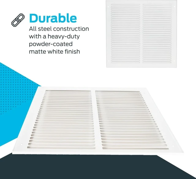 Alt view image 6 of 7 - 16 x 16 Inch (Duct Opening) Return Air Vent Cover for Wall or Ceiling, Solid Steel Return Air Grille, HVAC Vent Cover, White, 61641