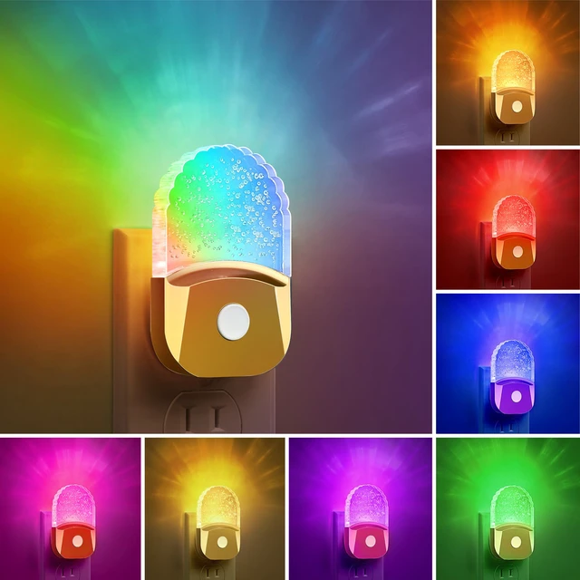 Alt view image 3 of 7 - 8-Color RGB Night Lights Plug Into Wall,2 Pack,Kids Night Light Color Changing Night Light,LED Night Light with Dusk to Dawn Sensor,for Bathroom Decor Children Room,Golden Cover