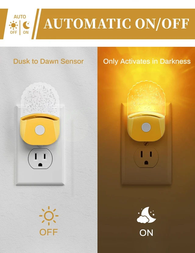 Alt view image 4 of 7 - 8-Color RGB Night Lights Plug Into Wall,2 Pack,Kids Night Light Color Changing Night Light,LED Night Light with Dusk to Dawn Sensor,for Bathroom Decor Children Room,Golden Cover