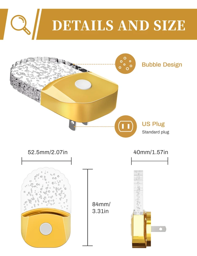 Alt view image 6 of 7 - 8-Color RGB Night Lights Plug Into Wall,2 Pack,Kids Night Light Color Changing Night Light,LED Night Light with Dusk to Dawn Sensor,for Bathroom Decor Children Room,Golden Cover