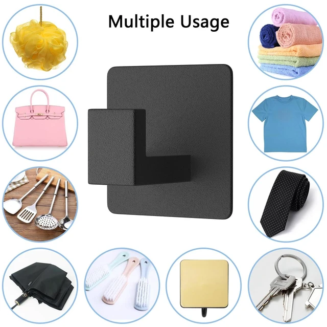 Alt view image 6 of 7 - 6 Pack Adhesive Towel Hooks, Heavy Duty Wall Hooks Aluminum Black Hooks for Hanging Coat, Hat, Towel, Robe, Clothes, Shower Hook for Door, Office, Kitchen, Bathroom (Black)