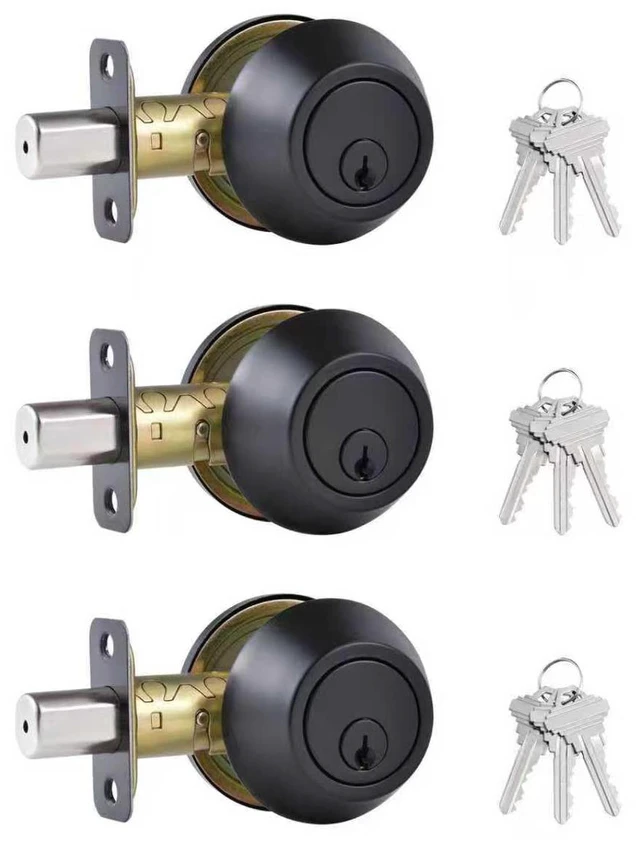 Main image of 1 Side Keyed Deadbolt Lock,Single Cylinder Dead Bolt, Matte Black Round Exterior Keyed Front Entry Inside Door Deadbolt3Pack