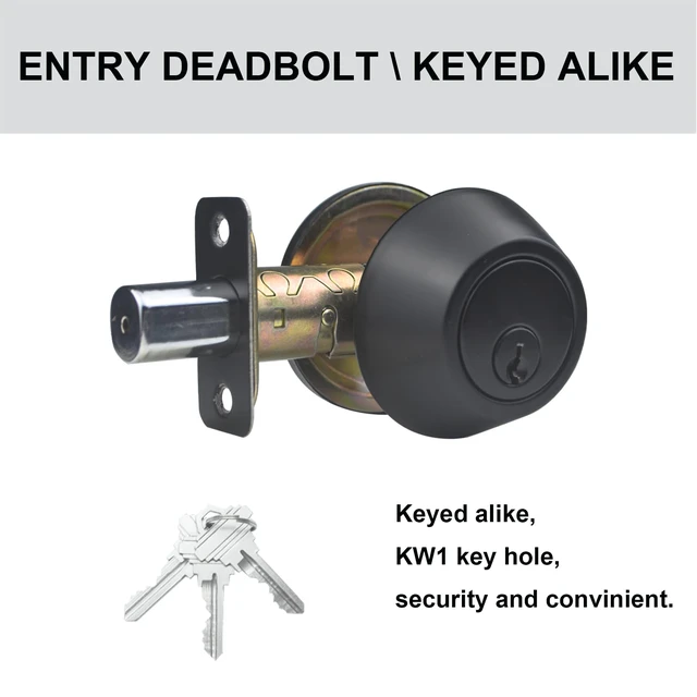 Alt view image 2 of 7 - 1 Side Keyed Deadbolt Lock,Single Cylinder Dead Bolt, Matte Black Round Exterior Keyed Front Entry Inside Door Deadbolt3Pack