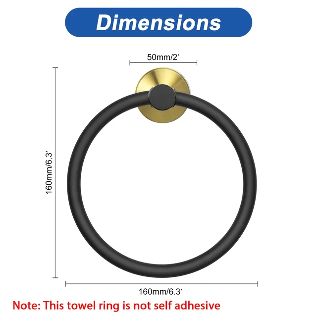 Alt view image 2 of 7 - Bath Towel Ring, Bathroom Hardware Accessories-Thicken Stainless Steel Hand Towel Holder for Bathroom, Modern Round Towel Hanger Wall Mounted (Black and Gold, 1 Pack)