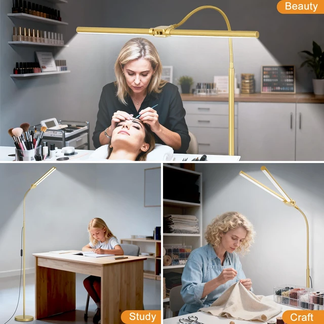 Alt view image 6 of 7 - Gold Floor Lamp, 18W/2000LM Bright LED Floor Lamp for Living Room Office, Adjustable Gooseneck Dimmable Standing Task Lamp for Reading, Study, Arts, Eye Caring Craft Light for Sewing Tatoo Puzzle