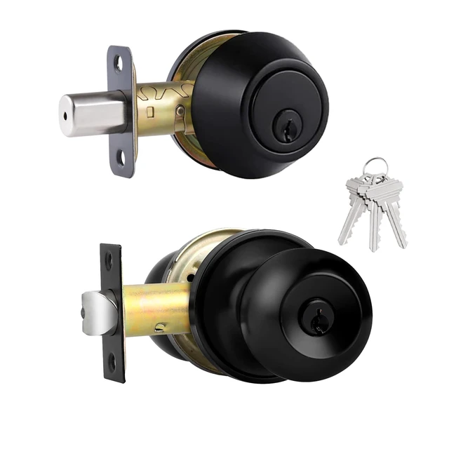 Alt view image 7 of 7 - 1 Side Keyed Deadbolt Lock,Single Cylinder Dead Bolt, Matte Black Round Exterior Keyed Front Entry Inside Door Deadbolt3Pack