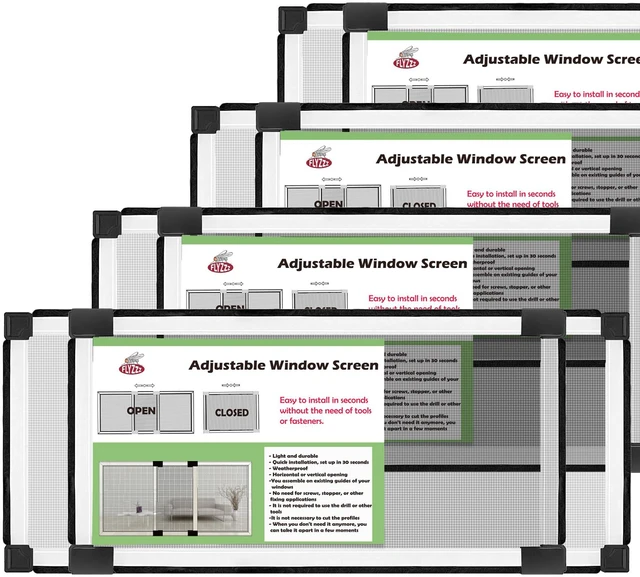 Main image of Adjustable Window Screen for Hung Windows, Expandable Horizontal Sliding Screen, 10" H x 19-36" W Removable Window Screen Replacement, 4-Pack