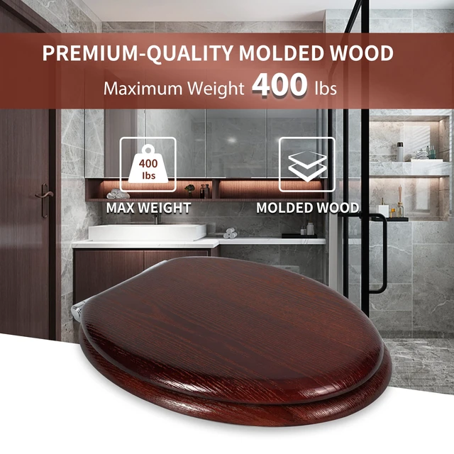 Alt view image 5 of 7 - Elongated Wood Toilet Seat with Quiet Close,Easy Clean,Quick-Release Hinges(Elongated,Dark Walnut)