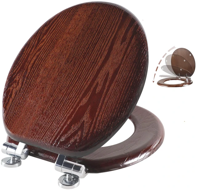 Main image of Toilet Seat Round Wood Slow Close(Dark Walnut) Quick Release Metal Hinges, Adjustable Fit for Standard Round Toilets, Easy to Install&Clean