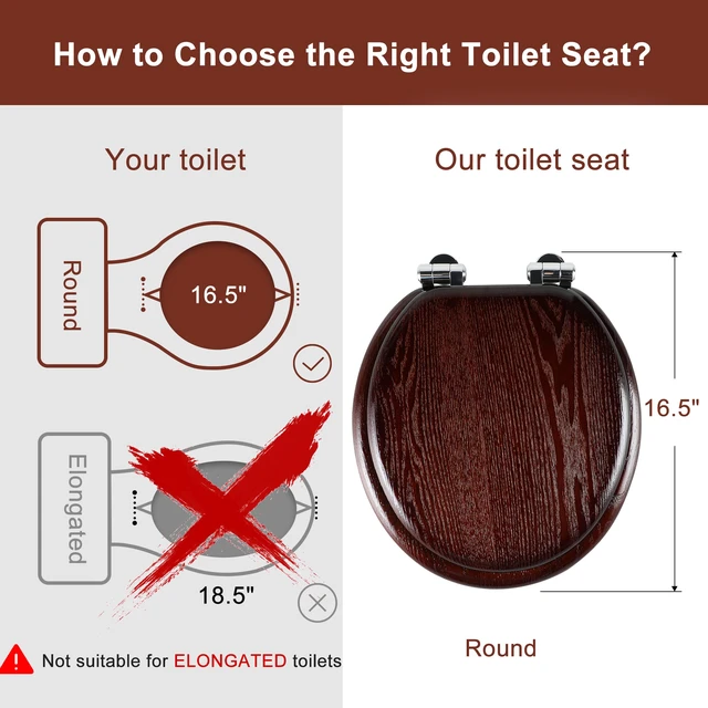 Alt view image 2 of 7 - Toilet Seat Round Wood Slow Close(Dark Walnut) Quick Release Metal Hinges, Adjustable Fit for Standard Round Toilets, Easy to Install&Clean