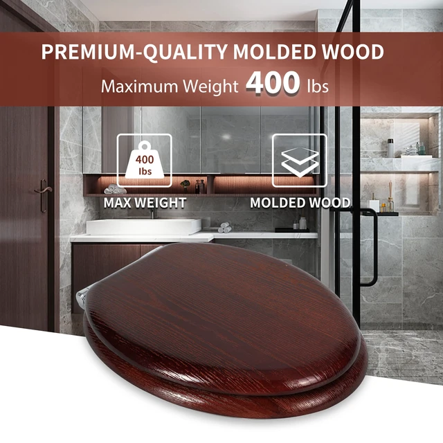 Alt view image 5 of 7 - Toilet Seat Round Wood Slow Close(Dark Walnut) Quick Release Metal Hinges, Adjustable Fit for Standard Round Toilets, Easy to Install&Clean