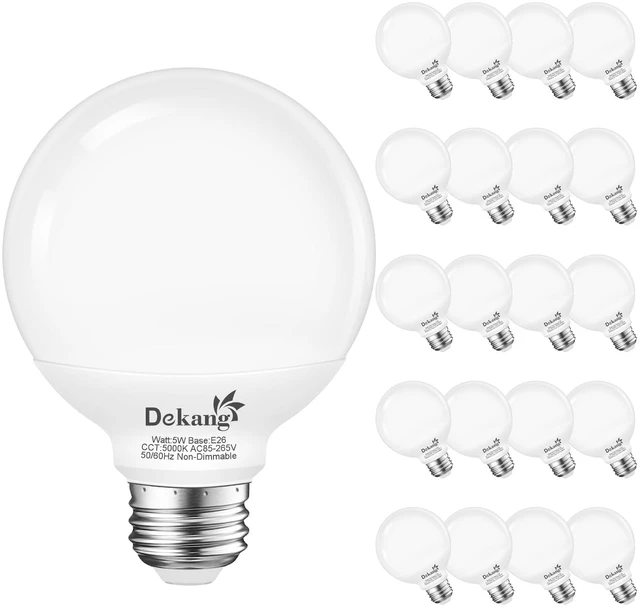 Main image of 20 Pack LED Globe Light Bulbs 5000K Daylight E26 Base 60W Equivalent 500LM, 5W, CRI 85+, Non-dimmable Standard Base LED Globe Light bulbs for Bathroom Vanity Mirror