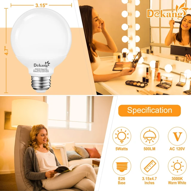 Alt view image 2 of 7 - 20 Pack G25 LED Bathroom Light Bulbs 3000K Soft White E26 Base 60W 500LM, 5W, CRI 85+, Non-dimmable Standard Base LED Globe Light bulbs for Bathroom Vanity Mirror