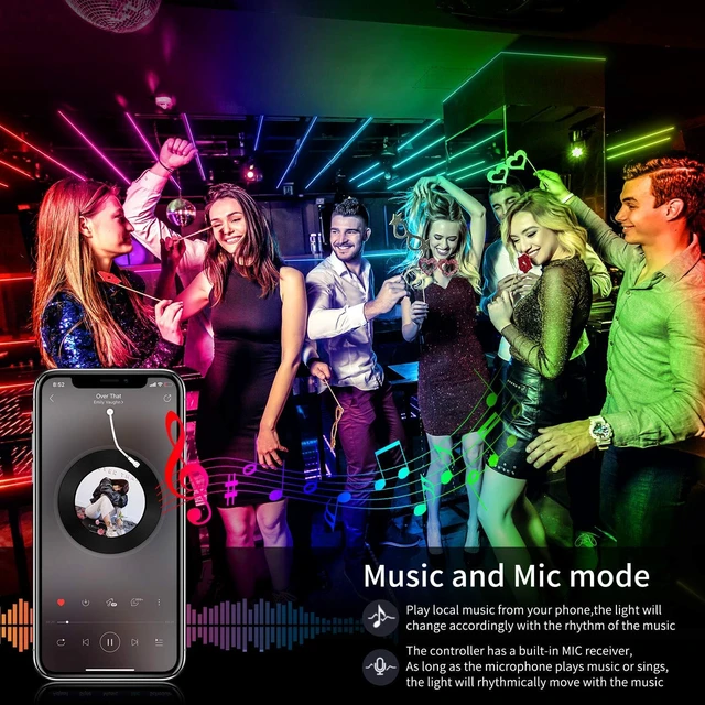 Alt view image 5 of 7 - Led Strip Lights,20ft Led Light Strips Music Sync Color Changing RGB Led Strip Built-in Mic,Bluetooth App Control LED Rope Lights with Remote,5050 RGB Led Lights for Bedroom,Home,TV,Party,Christmas