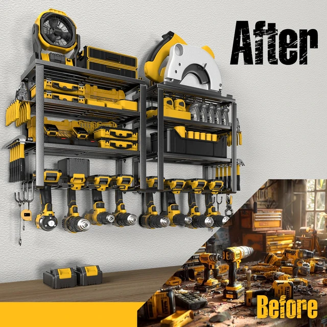 Alt view image 7 of 7 - Power Tool Organizer Wall Mount 4 Layers, Heavy Duty, Garage Storage