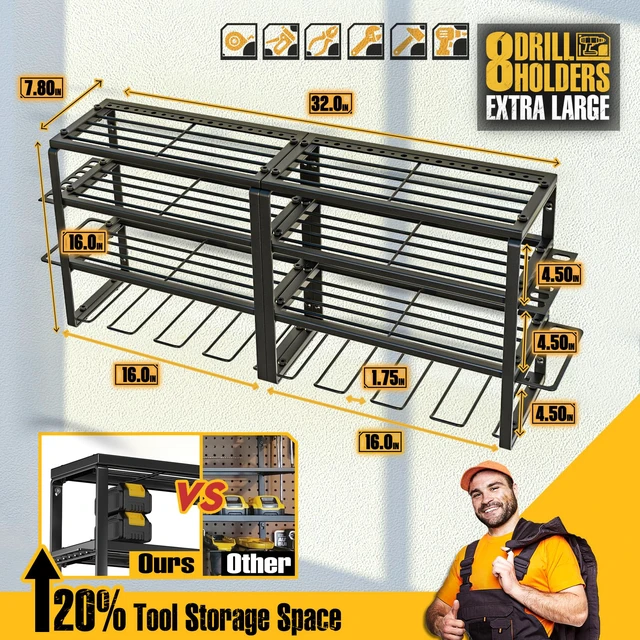 Alt view image 5 of 7 - Power Tool Organizer Wall Mount 4 Layers, Heavy Duty, Garage Storage