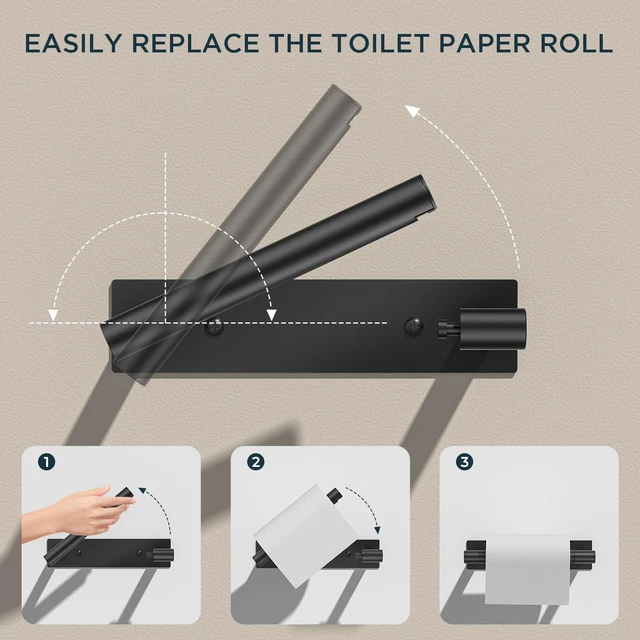 Alt view image 5 of 7 - Commercial Toilet Paper Holder Wall Mount Bathroom Tissue Holder Matte Black 2 Pack| Adhesive or Screw | SUS304 Stainless Steel Rustproof | Pivoting Tissue Roll Holder | Square Base