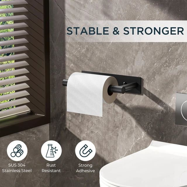 Alt view image 7 of 7 - Commercial Toilet Paper Holder Wall Mount Bathroom Tissue Holder Matte Black 2 Pack| Adhesive or Screw | SUS304 Stainless Steel Rustproof | Pivoting Tissue Roll Holder | Square Base
