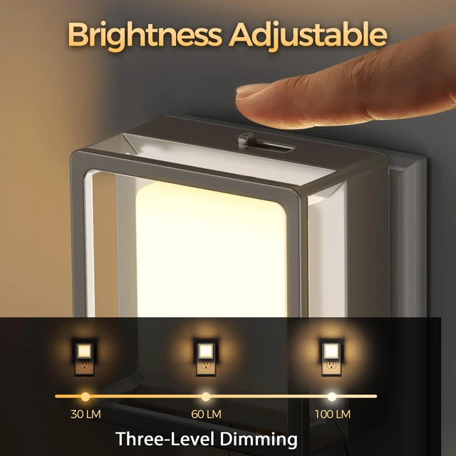 Alt view image 2 of 7 - Night Light,Night Lights Plug into Wall,2 Pack 3000K Nightlight Adjustable Brightness,Automatic Night Light Plug in with Light Sensor,for Bathroom Hallway Room Decor,Silver