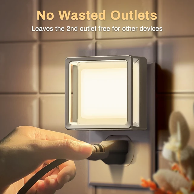 Alt view image 3 of 7 - Night Light,Night Lights Plug into Wall,2 Pack 3000K Nightlight Adjustable Brightness,Automatic Night Light Plug in with Light Sensor,for Bathroom Hallway Room Decor,Silver