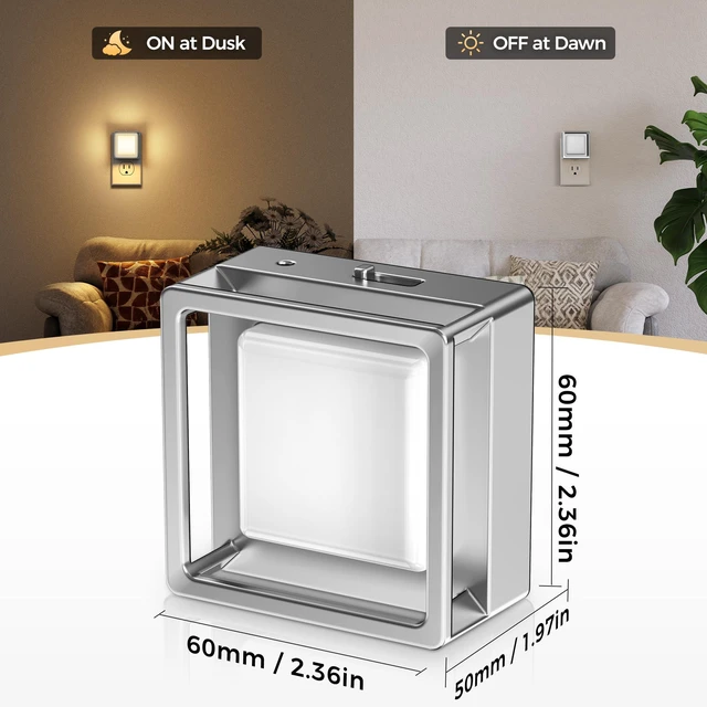 Alt view image 4 of 7 - Night Light,Night Lights Plug into Wall,2 Pack 3000K Nightlight Adjustable Brightness,Automatic Night Light Plug in with Light Sensor,for Bathroom Hallway Room Decor,Silver