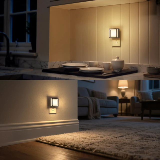 Alt view image 7 of 7 - Night Light,Night Lights Plug into Wall,2 Pack 3000K Nightlight Adjustable Brightness,Automatic Night Light Plug in with Light Sensor,for Bathroom Hallway Room Decor,Silver