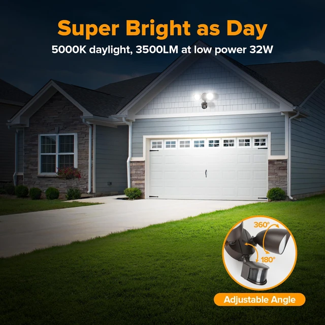 Alt view image 2 of 7 - 32W 3500 Lumen LED Security Lights Motion Sensor Light Outdoor, 5000K Daylight, IP65 Waterproof, Dusk to Dawn, Motion Detector Flood Light for Garage, Yard, Porch-Brown