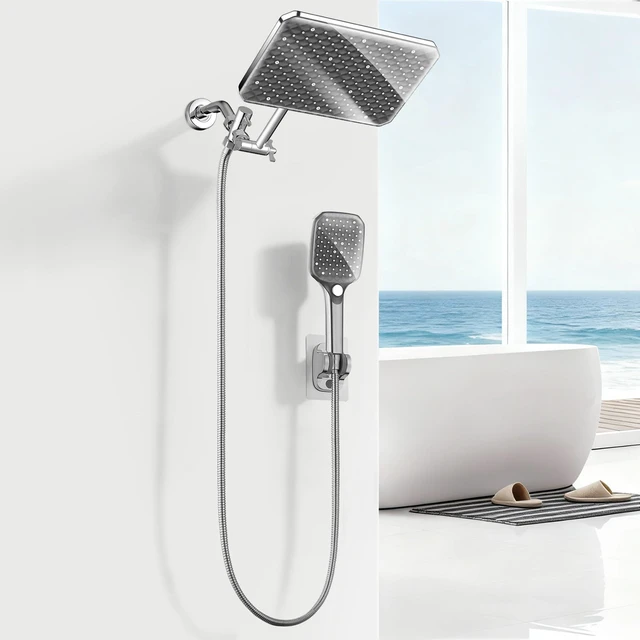 Main image of XXL 12.2" Rain Shower Head with Handheld Spray, High Pressure Combo Height adjustable dual shower system with rainfall showerhead and handheld spray for bathroom upgrades and easy rinsing