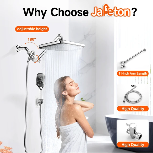 Alt view image 3 of 7 - XXL 12.2" Rain Shower Head with Handheld Spray, High Pressure Combo Height adjustable dual shower system with rainfall showerhead and handheld spray for bathroom upgrades and easy rinsing