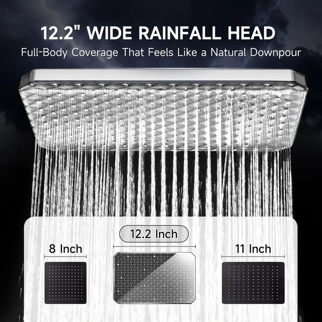 Alt view image 2 of 7 - XXL 12.2" Rain Shower Head with Handheld Spray, High Pressure Combo Height adjustable dual shower system with rainfall showerhead and handheld spray for bathroom upgrades and easy rinsing
