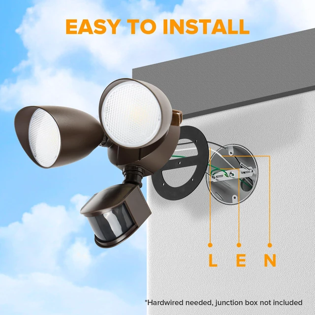 Alt view image 7 of 7 - 32W 3500 Lumen LED Security Lights Motion Sensor Light Outdoor, 5000K Daylight, IP65 Waterproof, Dusk to Dawn, Motion Detector Flood Light for Garage, Yard, Porch-Brown