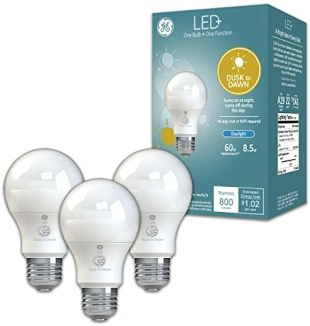 Main image of LED+ Dusk to Dawn A19 LED Light Bulbs, Automatic On/Off Outdoor Light, Daylight, 8.5W (3 Pack)