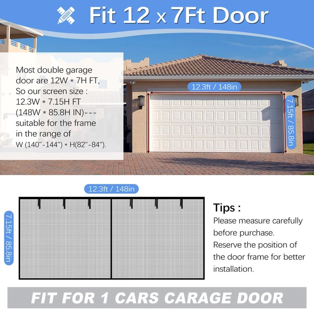 Alt view image 2 of 6 - Garage Door Screen for 1 Car Garage 12x7FT, Magnetic Screen Garage with Retractable Fiberglass Mesh and Heavy Duty Weighted Bottom, Easy Assembly & Pass, Hands Free Screen Door Kit