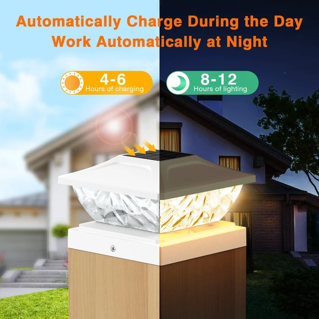 Alt view image 7 of 7 - 4 Pack Solar Post Cap Lights, 2 Modes Bright Solar Post Lights Outdoor Waterproof, Outdoor Post Lights Solar Powered Deck Lights for 4x4 4.5x4.5 5x5 Posts for Garden Decor
