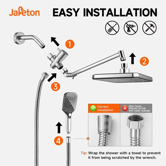 Alt view image 7 of 7 - XXL 12.2" Rain Shower Head with Handheld Spray, High Pressure Combo Height adjustable dual shower system with rainfall showerhead and handheld spray for bathroom upgrades and easy rinsing