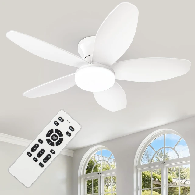 Main image of Small Ceiling Fan with Light - 35 Inch Flush Mount Ceiling Fan with Lights and Remote, Low Profile Ceiling Fans with 5 Reversible Blades, 6 Wind Speeds, White Ceiling Fans for Bedroom