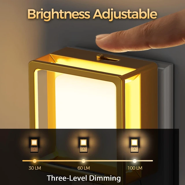 Alt view image 2 of 7 - Night Light,Night Lights Plug into Wall,2 Pack 3000K Nightlight Nightlight with Adjustable Brightness,Automatic Night Light Plug in with Light Sensor,for Bathroom Hallway Room Decor,Gold